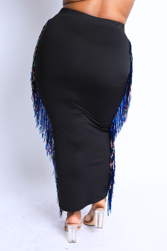 11122021 Black Sequins Fringe Maxi Skirt