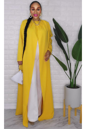 020123 The white & Yellow Majesty  Top/Pant Set with Necklace