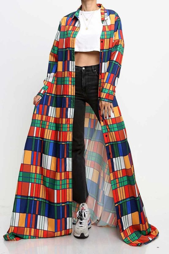 11302021 Multi print shirt maxi dress cardigan/Duster
