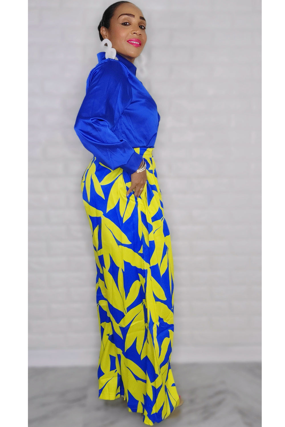 092222 The Royal Blue Sexy Top with Wide Leg Pants Set