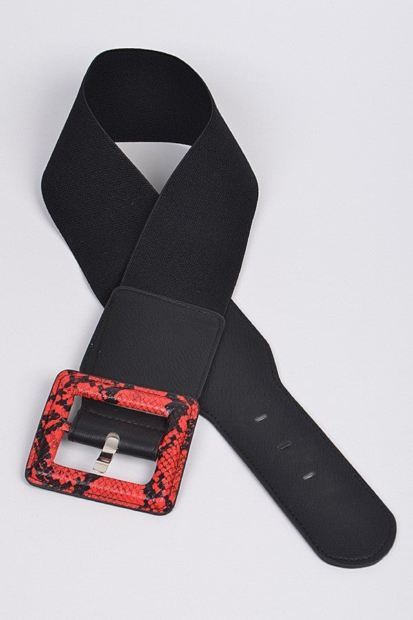 Black/Red Snake Buckle Elastic Belt (S-M)