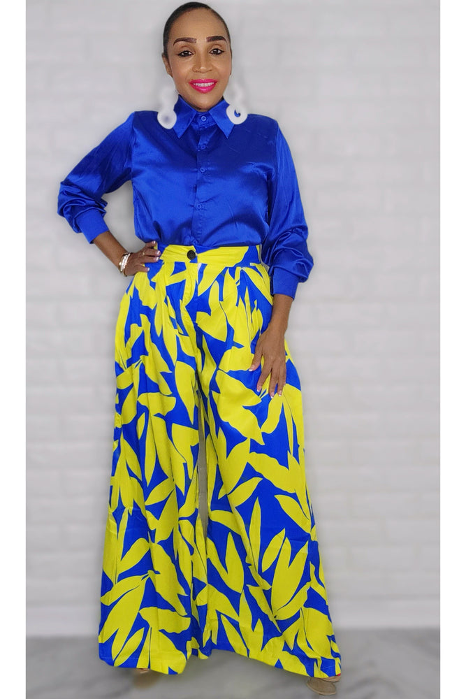 092222 The Royal Blue Sexy Top with Wide Leg Pants Set