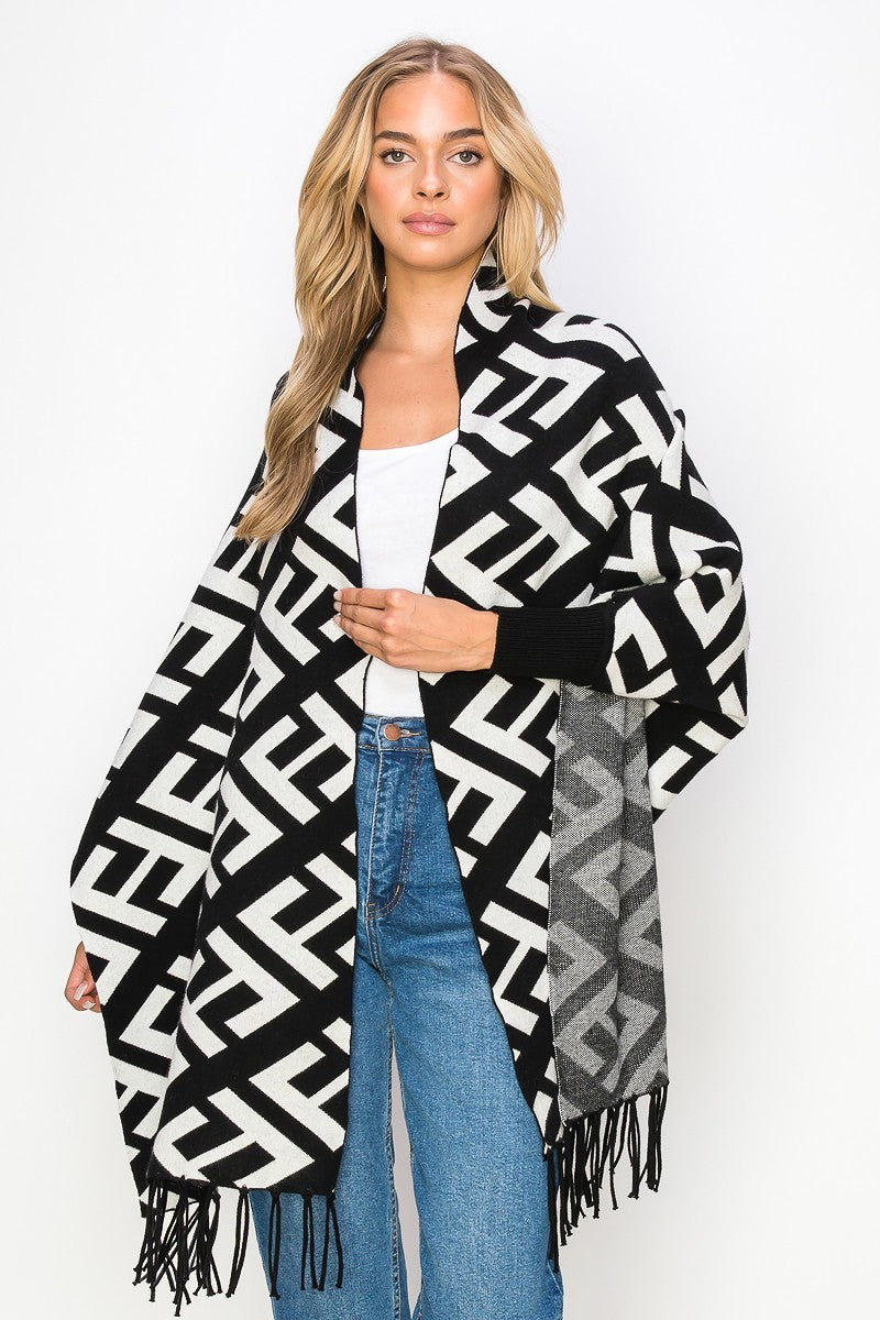 101022 Ladies F Knitted Wrap Poncho One Size Fit All