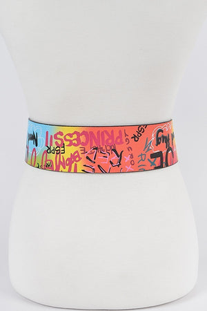 Gold Buckle Multicolor Graffiti Belt (S-M )