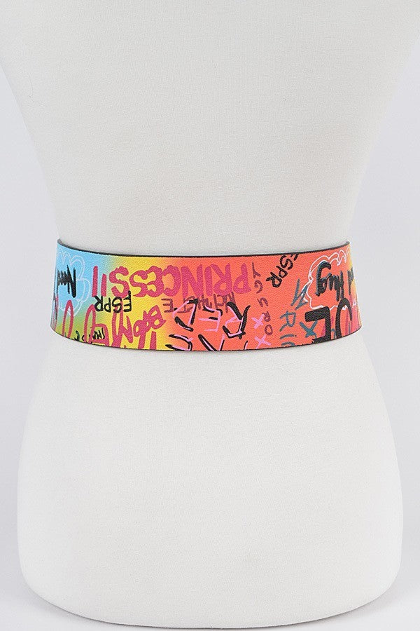 Gold Buckle Multicolor Graffiti Belt (S-M )