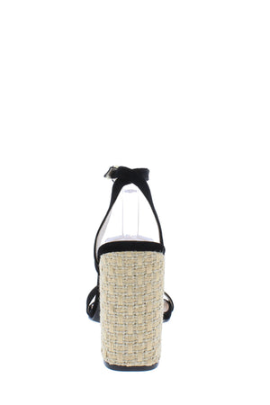 Black Open Toe Ankle Strap Woven Block Heel