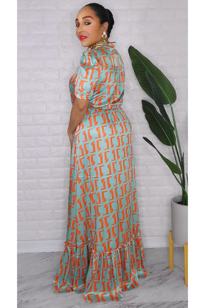 020123 Orange Emerald Monogram Maxi Dress