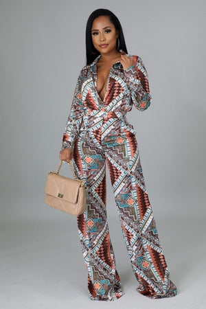 11222021 Brown Contrast Print Two piece set
