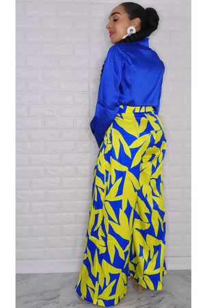 092222 The Royal Blue Sexy Top with Wide Leg Pants Set