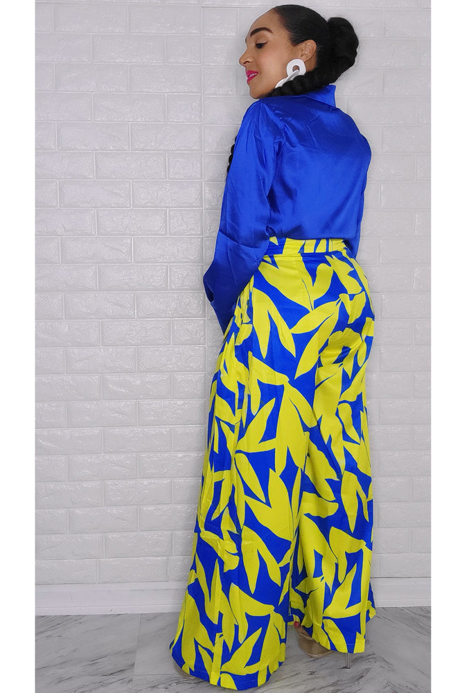 092222 The Royal Blue Sexy Top with Wide Leg Pants Set