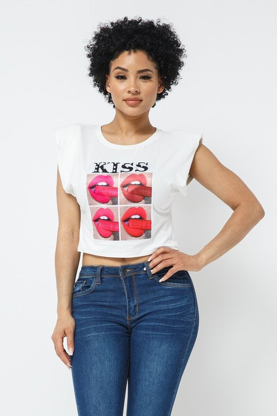White Shoulder Pad KISS Shirt