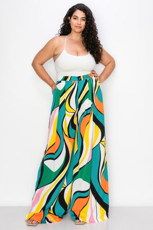 080422 Yellow/Teal Multi Colored Wide Legged Pants