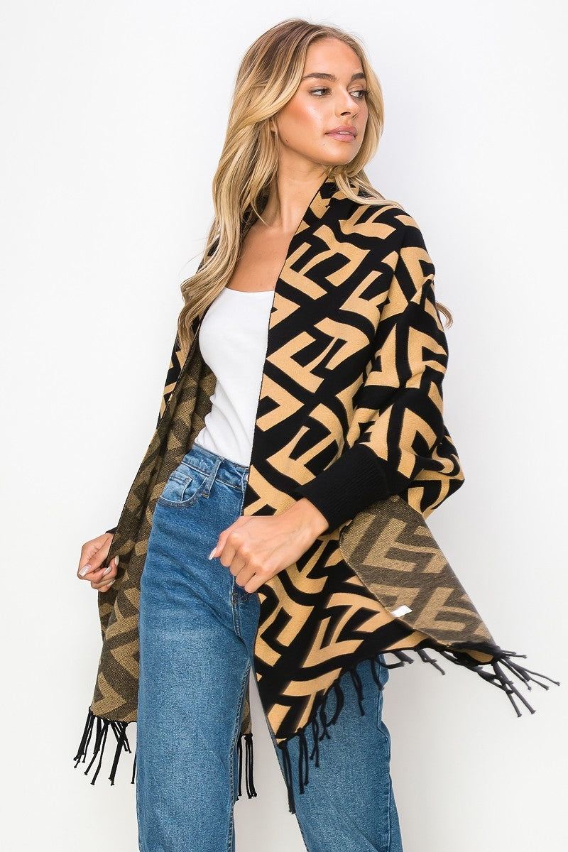 101022 Ladies F Knitted Wrap Poncho One Size Fit All