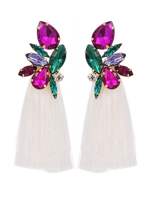 061322 White with Colorful Tassel Dripping Earrings