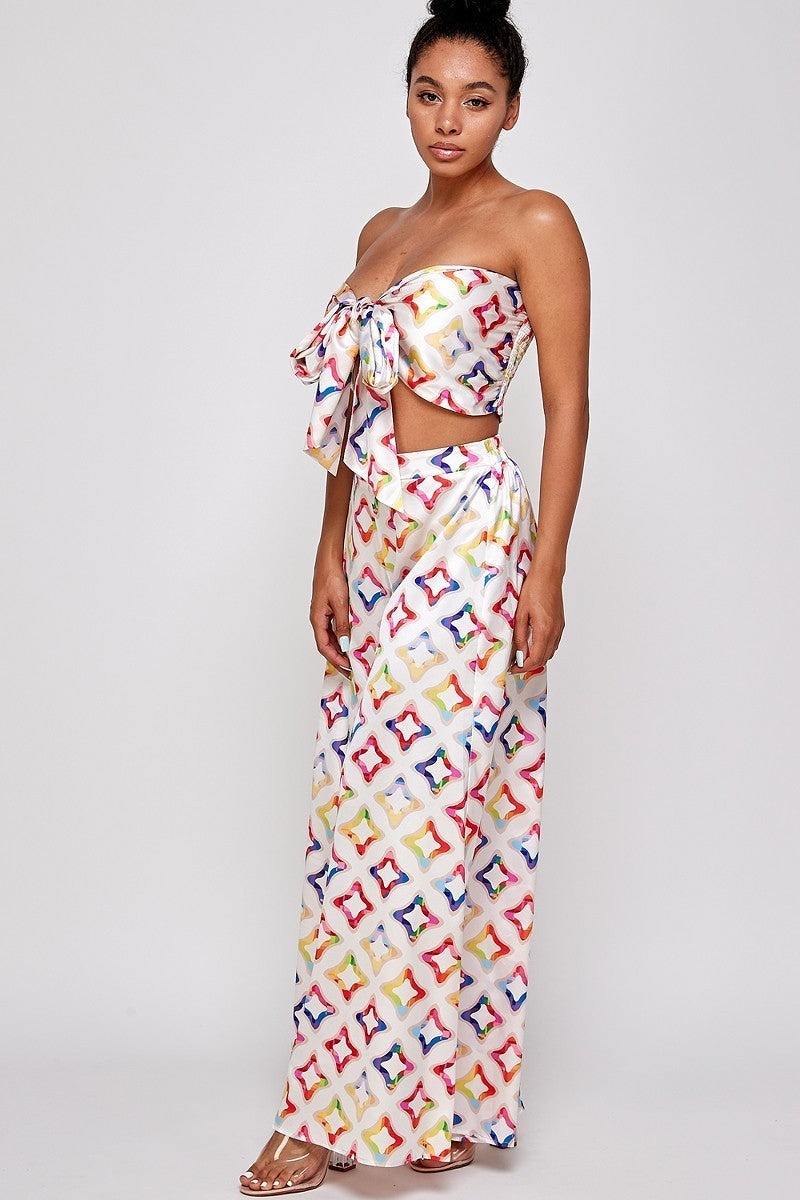 070325  Multi soft Palazzo flowy two-piece  pant set.