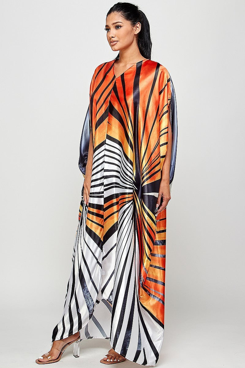071522 The Orange Zebra Print Satin Caftan