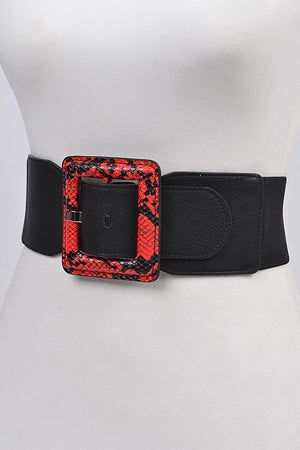 Black/Red Snake Buckle Elastic Belt (S-M)