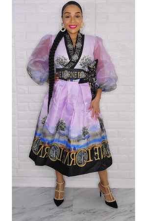 021223 The Lilac French Plain Print Wrap Short Dress