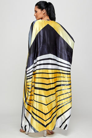 071522 The Yellow Zebra Print Satin Caftan