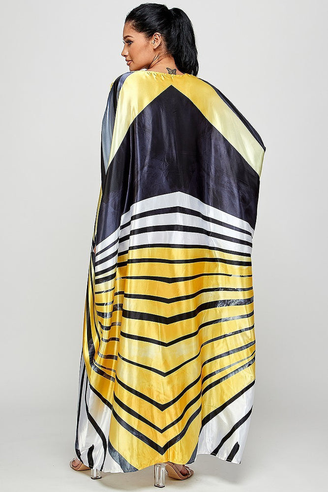 071522 The Yellow Zebra Print Satin Caftan