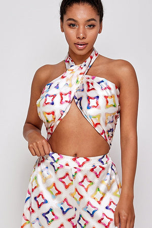 070325  Multi soft Palazzo flowy two-piece  pant set.