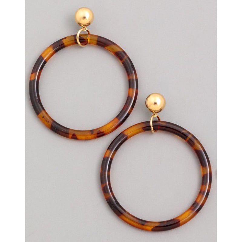 061322 Brown Leopard Hoop Earrings with Gold Pave