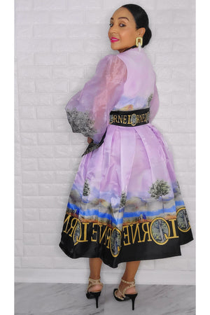 021223 The Lilac French Plain Print Wrap Short Dress