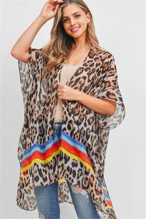 11012021  RAINBOW STRIPE  W LEOPARD PRINT KIMONO- ONE SIZE FIT ALL