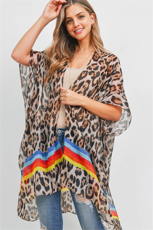 11012021  RAINBOW STRIPE  W LEOPARD PRINT KIMONO- ONE SIZE FIT ALL