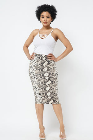09152021 Brushed Dty Snalked Print MIDI Skirt