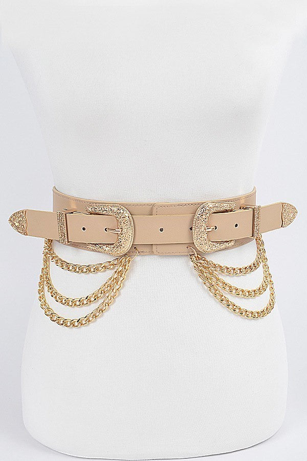 Nude Double Buckle Belt w/ Chains