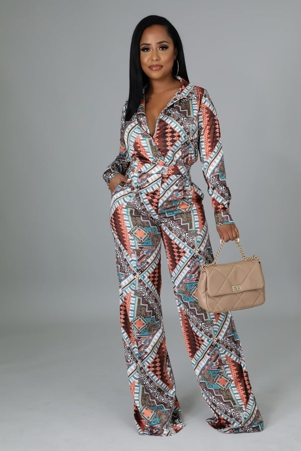 11222021 Brown Contrast Print Two piece set