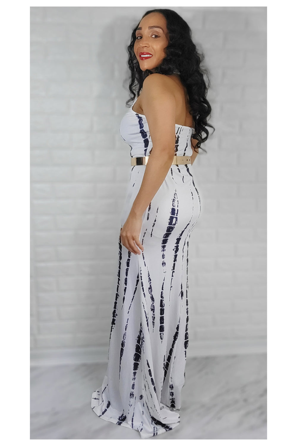 04252022 White/Navy Long Maxi Dress