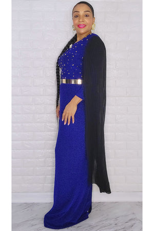 110522 Miss Extra Long Sheer Sleeve Royal Blue Dress