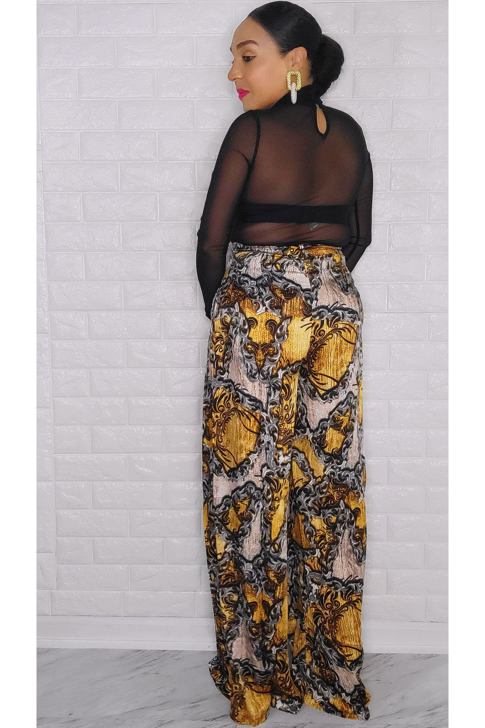 101222 The Honey Multi Print High Waist Palazzo Pant