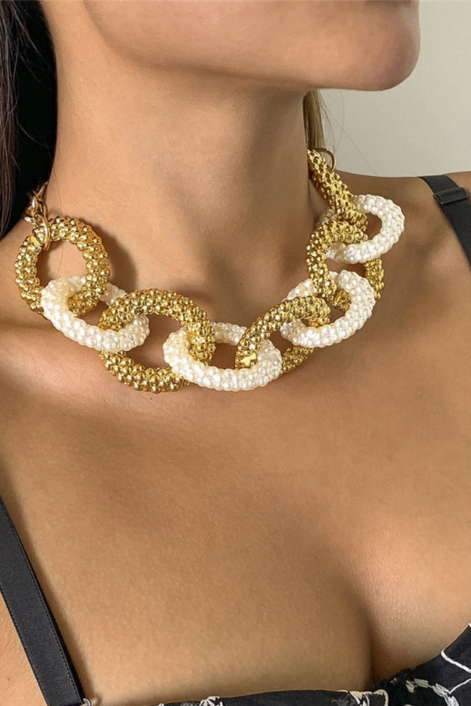 091422 White and Gold Circle Chunky Set