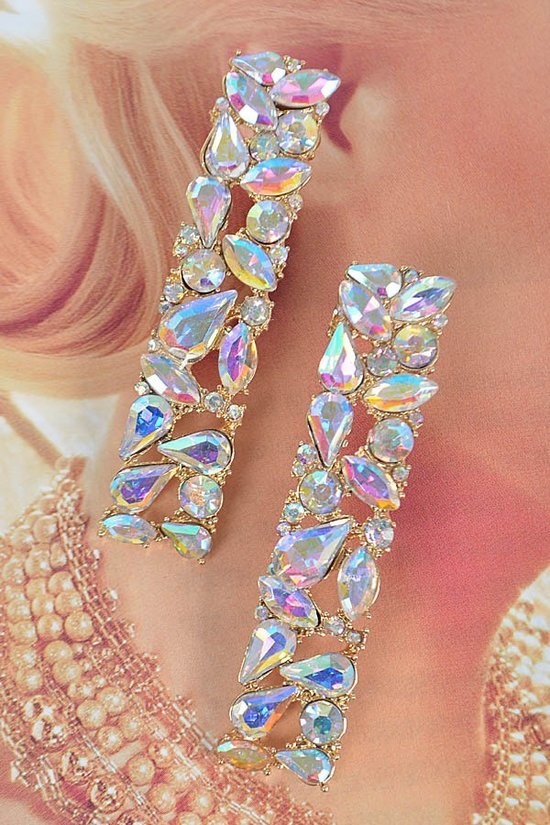Gold AB Rhinestone Rectangular Earring