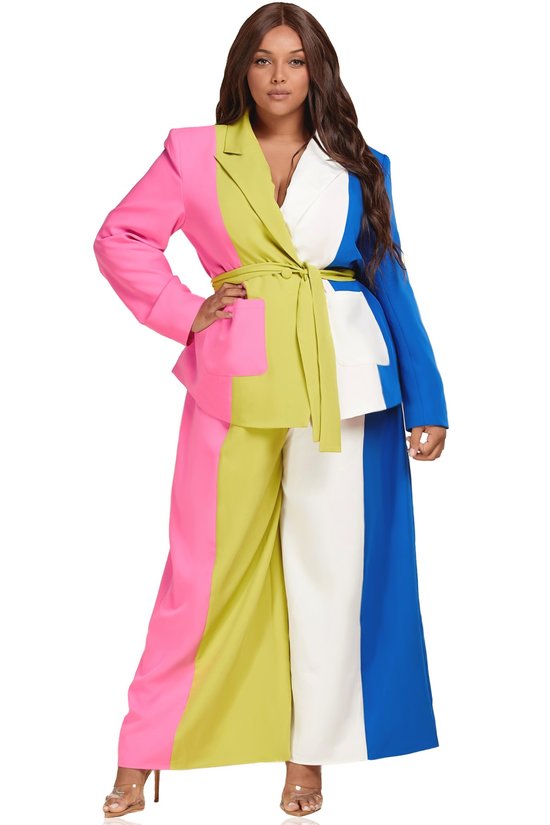 020123 The Spring Vibes Colors Block 2 Pieces Blazer & Pant Set