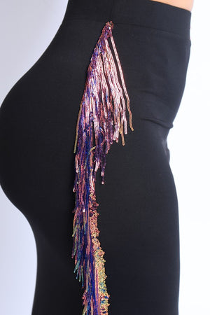 11122021 Black Sequins Fringe Maxi Skirt