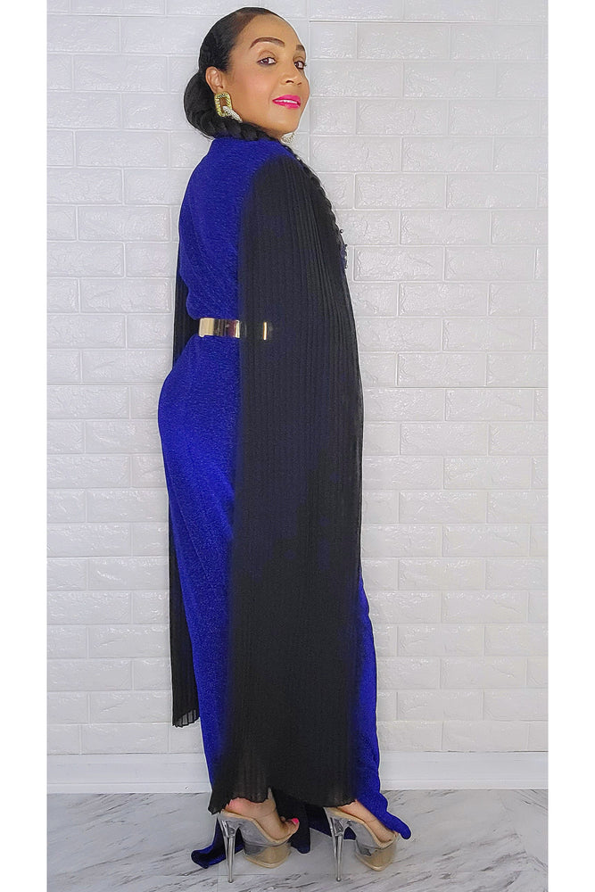 110522 Miss Extra Long Sheer Sleeve Royal Blue Dress