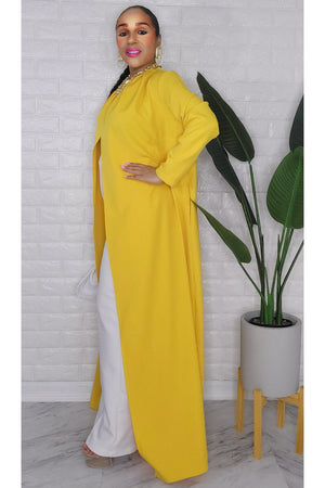 020123 The white & Yellow Majesty  Top/Pant Set with Necklace