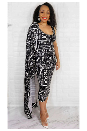 03232022 Black/White Good Vibe 2 PC Duster & Dress Set