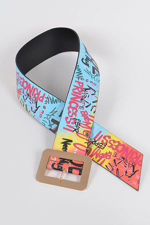 Gold Buckle Multicolor Graffiti Belt (S-M )