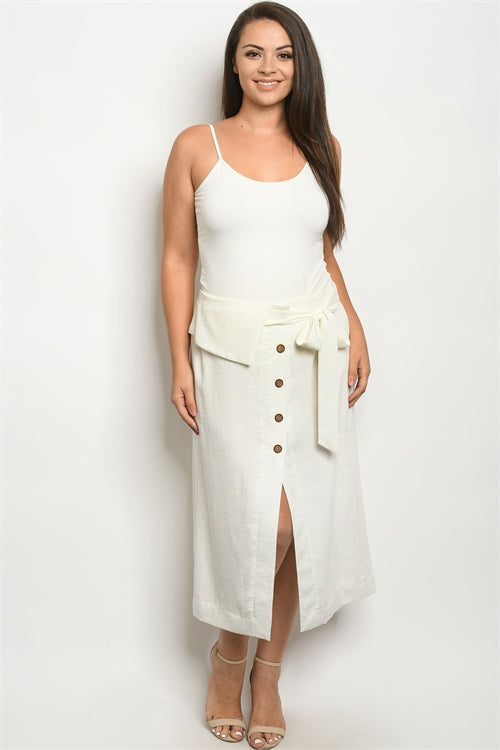 Ivory Linen Button Down Skirt