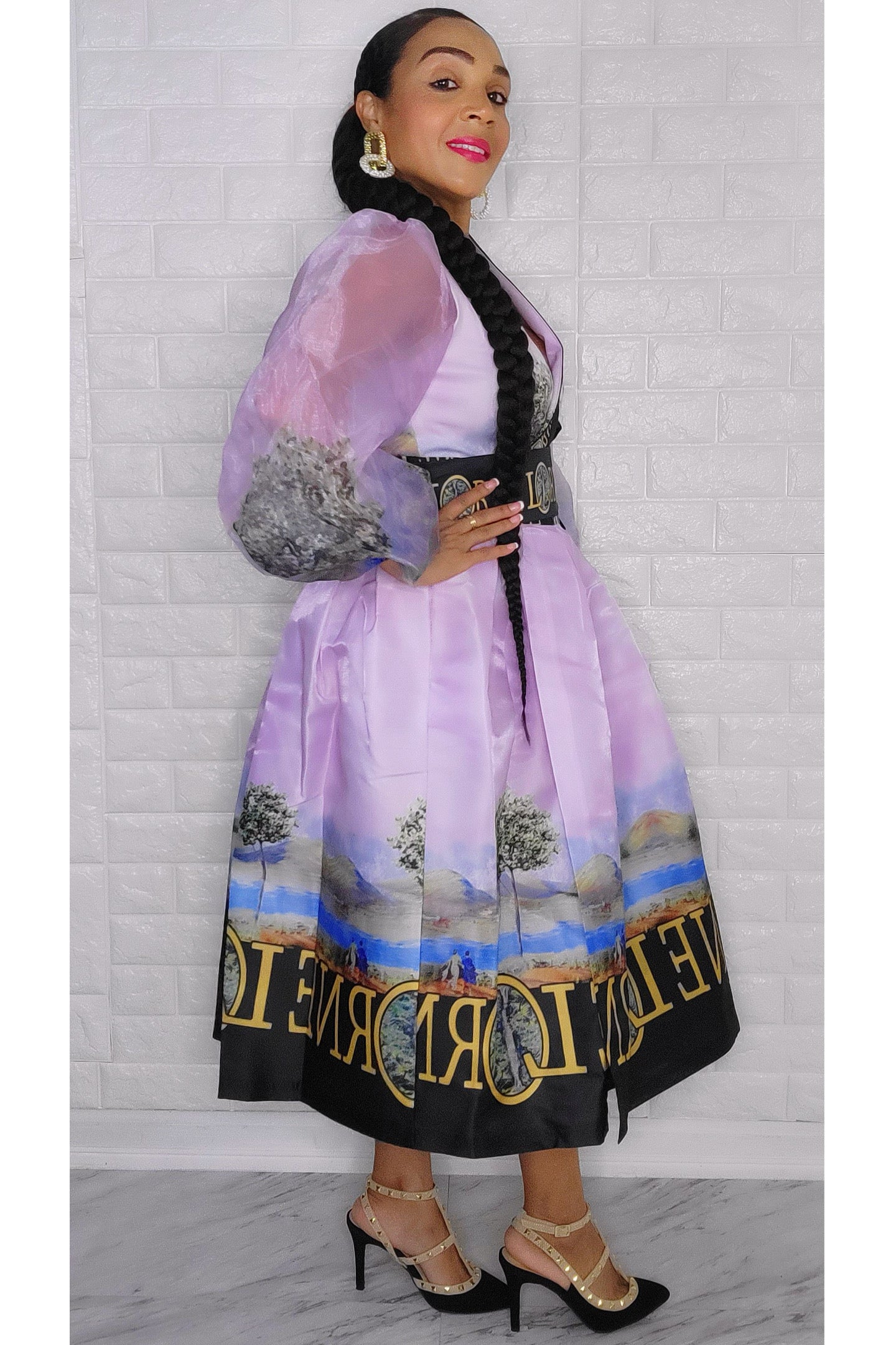 021223 The Lilac French Plain Print Wrap Short Dress
