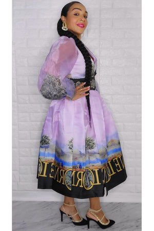 021223 The Lilac French Plain Print Wrap Short Dress