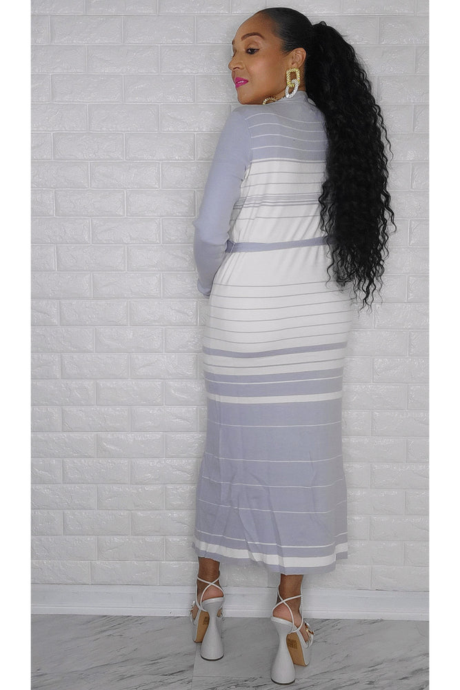 121622 Light Blue/White Button Down Ribbon Midi Dress