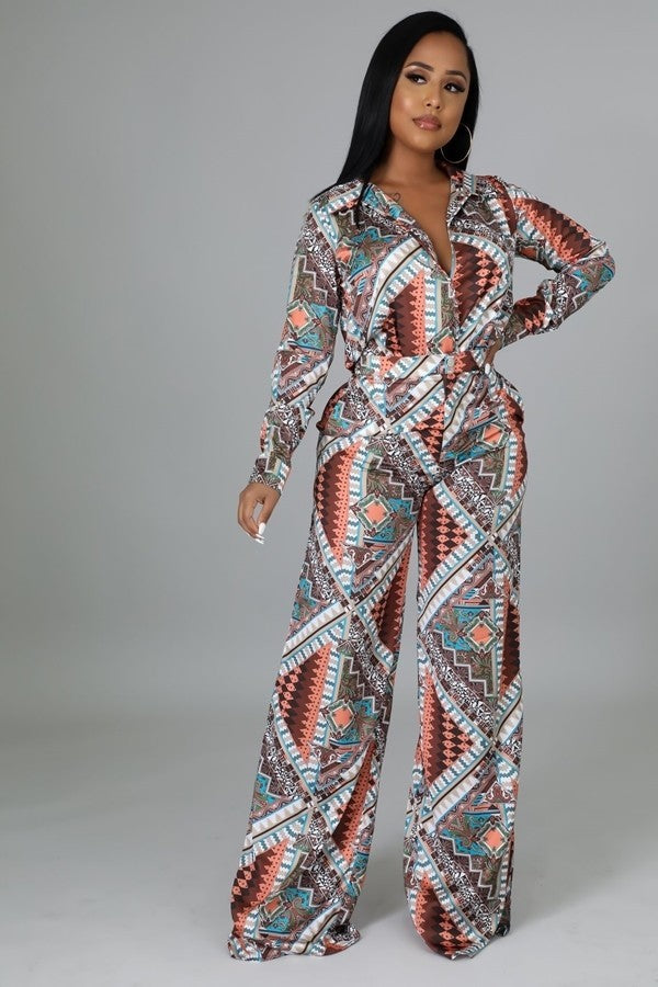 11222021 Brown Contrast Print Two piece set