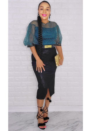 112222 Emerald Green Polka Dot Print Midi Dress