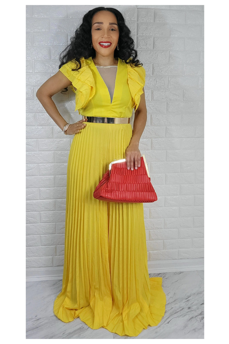 03222022 Isn’t She Lovely Yellow Pleated Jumpsuit